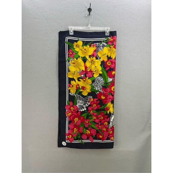 Mantero Collection Silk Scarf Floral Butterflies Orchids 34x34 - Picture 2 of 9